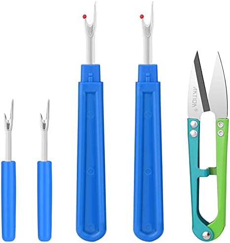 CampTek Seam Ripper and Thread Remover Kit,2 Big and 2 Small Sewing Stitch Cutter,1 Unpicker and 1 Sewing Trimming Scissor Nipper Tool for Thread Remove(Blue)