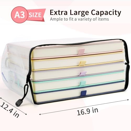 Umriox 12 Pack A3 Mesh Zipper Pouch Bags, Board Game & File Organizer