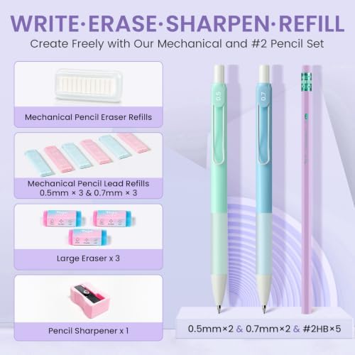 Taja Cute Pencil Case With School Supplies, 39 PCS, Stationery Set, Lilac
