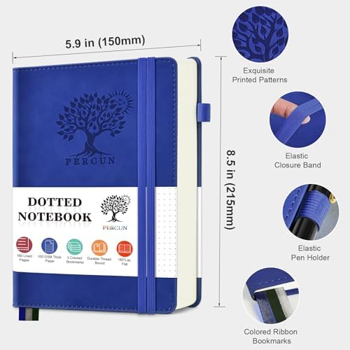 Dotted Journal 5.9"×8.5", 160 Pages Dot Grid Notebook, Bullet Journaling | Hardcover Leather Journal for Women & Men,100 Gsm Thick Paper,Medium Size, Dotted notebook for Work, School, Travel Writing