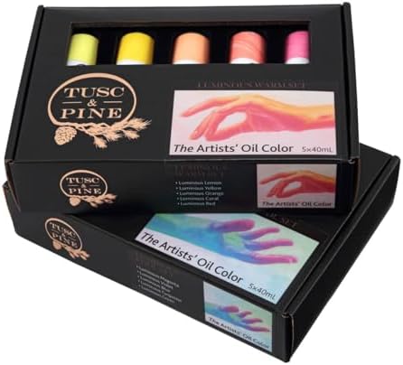 Tusc & Pine Artist Oil Paint - Warm & Cool Luminous Set of 10 Assorted Colors, 40 ml each, Non-Yellowing, Rich & Creamy Consistency, Maximum Pigment Load, Small Batch Milled Oil Paints Made in the USA