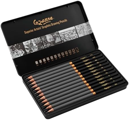 Cezanne Graphite Drawing Pencils Set - Assorted Set of 12 Break-Resistant Graphite Lead, Easy-to-Sharpen Sketch Pencils, Master Artist Quality Graphite Pencils for Technical and Artistic Drawing