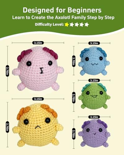 Fortilo Crochet Kit 5PCS Animals Axolotl with Keychains