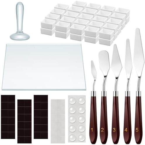 Nuanchu 109 Pcs Paint Muller Glass Slab Set,1.57'' in Dia,Long Handle