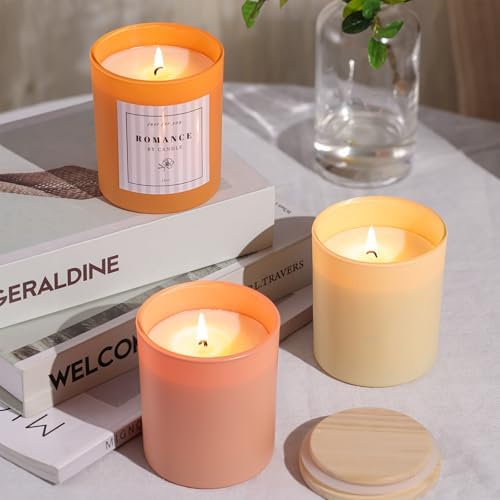 12Pcs Assorted Orange Candle Jars for Making Candles, 10oz Empty Jars with Bamboo Lids and Labels, Glass Candle Jars for Candle Making Supplies, Candle Containers for DIY Gifts