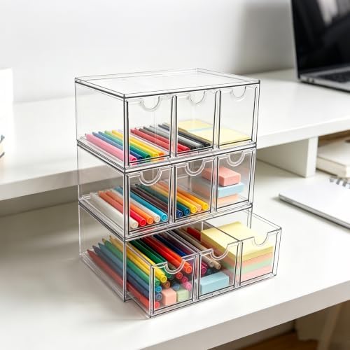 Prsildan Craft Art Supply Organizer Stackable Storage Drawer with 9 Drawers