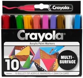 Crayola Bullet Tip Acrylic Paint Markers (10ct), Adult Coloring Marker Set, Coloring Book Art Supplies, For Drawing, Journaling & Construction Paper Crafts