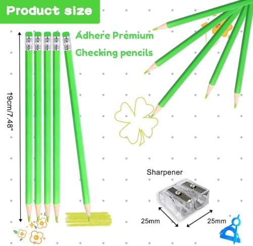 Adhere 25pcs Checking Pencils Erasable colored Pencils Pre-Sharpened #2 HB,for Checking Tests Grading,Map Coloring, editing Office Favors,including a Free sharpener. (Yellow Green)