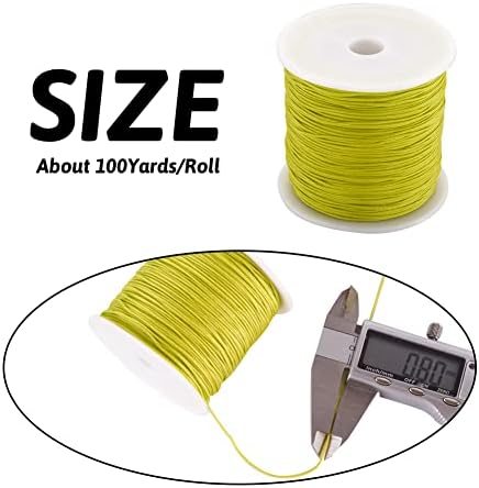100 Yards 0.8mm Braided Nylon Crafting Thread Chinese Knotting Beading String Macrame Cord Rope for Necklace Bracelet Jewelry Craft Making, GreenYellow