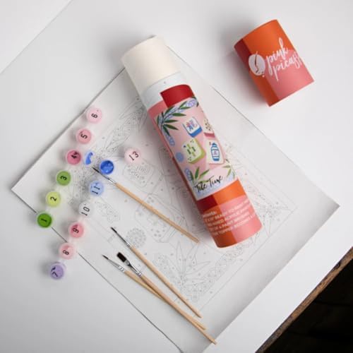 Pink Picasso Paint by Number Kit, All Ages, 8x10, Tile Time Mahjong | Mid Century Modern Collection, Acrylic Paints and Brushes included, Pre-printed high quality canvas, DIY art kit, Gift-ready