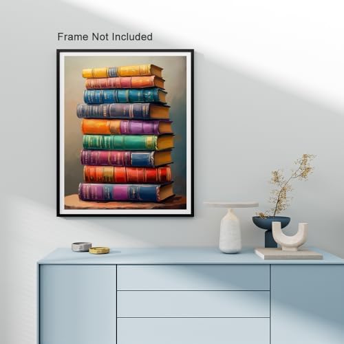 Natuyalo Paint by Numbers for Adults, Stacked Books Paint by Numbers Kit on Canvas for Beginners, Number Painting Set Art Craft Supplies, 3 Paintbrushes and Acrylic Paint 16x20 inch