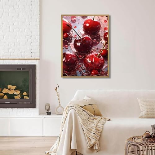 Pink Diamond Art Kits for Adults, Cherry Diamond Painting 12x16 Inch