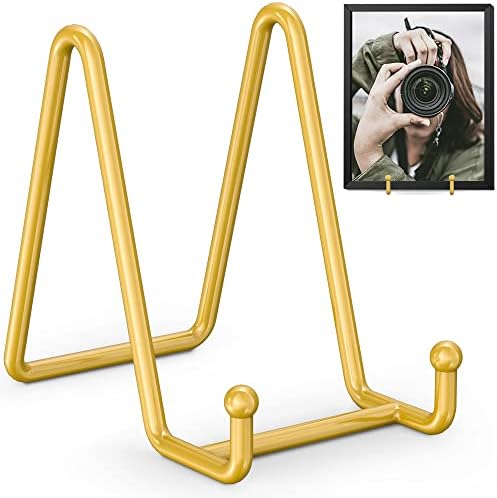 TR-LIFE Plate Display Stand - 4.5 Inch Holder + Metal Frame for Picture, Decorative Plate, Photo Easel, Tabletop Art (Gold 2 Pack)