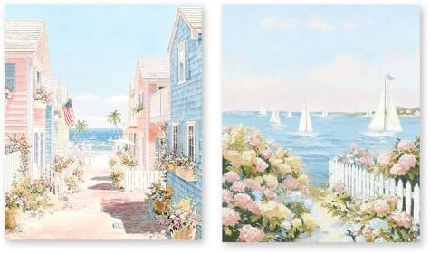 RLTXBUK 2 Pack Coastal Beach Diamond Art Kits, Nautical Sailboat Seaside Hydrangea Landscape Gem Diamond Painting Art Kits for Adults Kids Beginners, Beach House Decor, 9.8x11.8 Inch
