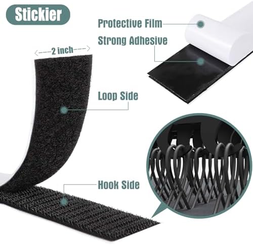 Navona 27Ft x 2 Inch Heavy Duty Hook and Loop Strips with Adhesive, Black