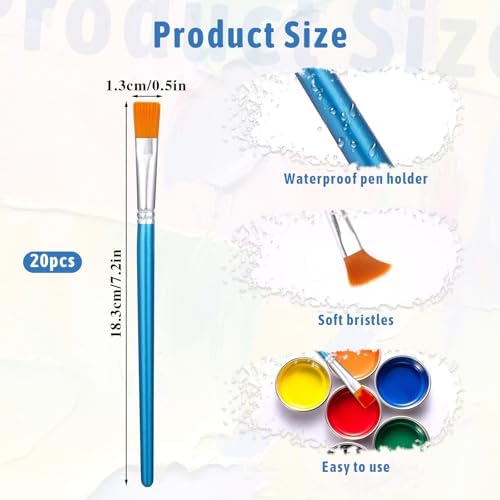 1/2 inch Flat Paint Brushes for Acrylic Painting,20Pcs Flat Acrylic Paint Brush Watercolor Quality Synthetic Artist Paint Synthetic Paint Brushes for Detail Art Painting Oil