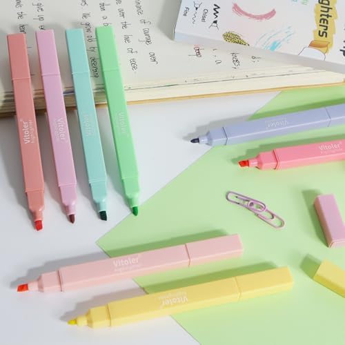 Vitoler Highlighters, 8pcs Chisel & Fine Tips Aesthetic Highlighters