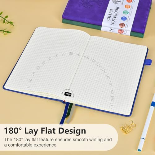 Graph Paper Notebook 5.9"×8.5", 160 Pages Grid Notebook, A5 Graphing Paper | Hardcover Leather Journal for Women & Men,100 Gsm, Grid Spacing 5mm x 5mm, Medium Size, Grid notebook for Work, School, Math