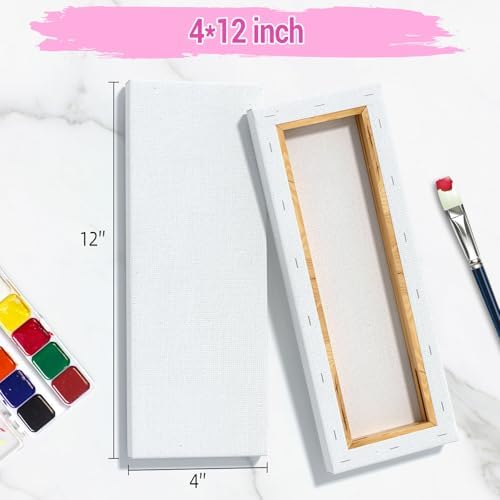 HANSILK Stretched Canvas 4 x12 Inch 3 Pack, 100% Cotton Primed Blank Canvas for Painting, 5/8 Inch Pine Wood Frame Art Canvas for Acrylic Oil Watercolor for Artists Beginners Students