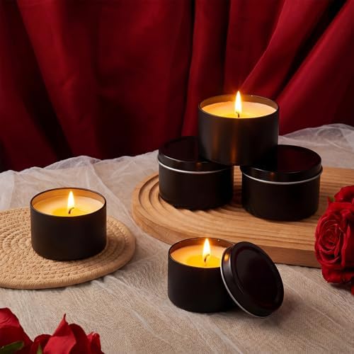 Suclain 100 Pack Candle Tins with Lids Empty Metal Containers,Black