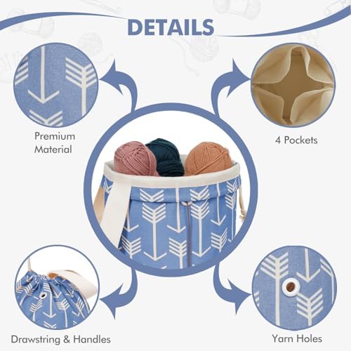 TOGETRUE Yarn Bag, Knitting Crochet Bag, Portable Yarn Storage Bags Organizer for Crocheting Project, Store Skein Ball, Short Knitting Needle (Medium,Blue)