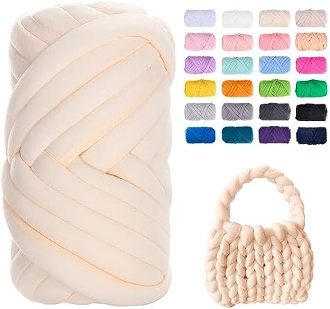 JeogYong Chunky Yarn for Hand Knitting, 0.55lb/10 Yards Arm Knitting Bulky Giant Tubular Yarn for Bags, Baskets, Pillows, Pet Nests, DIY Crafts (Cream Yellow)