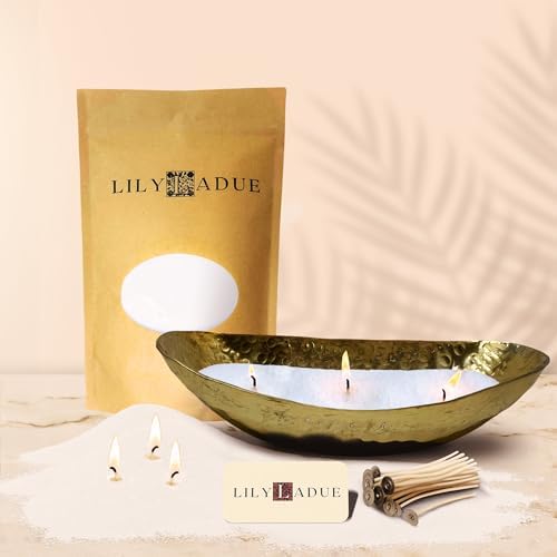 LILY LADUE Sand Candle Kit - 1Lb/16Oz Pearled Candles Sand and Wicks (24) with Gold Holder, Unscented Aroma Beads, Reusable Pearled Candle Wax for DIY Home Kit, Powder Beads Refill Available