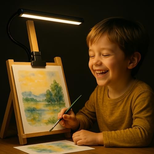 Black LED Easel Lamp Clip-On Art Light for Artists - 3 Colour Modes, 10-Level Dimmable Eye-Care Desk Lamp, Flexible 360° Gooseneck, USB Powered for Painting, Drawing, Headboards, Drafting Tables