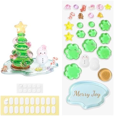 3D Resin Stickers Desktop Ornament Kit, Clover DIY Stackable Christmas Tree & Snowman Decorations, Cute Resin Stickers for Phone/Scrapbook Water Bottles, Laptops, Build Mini Figurine Set for Desk