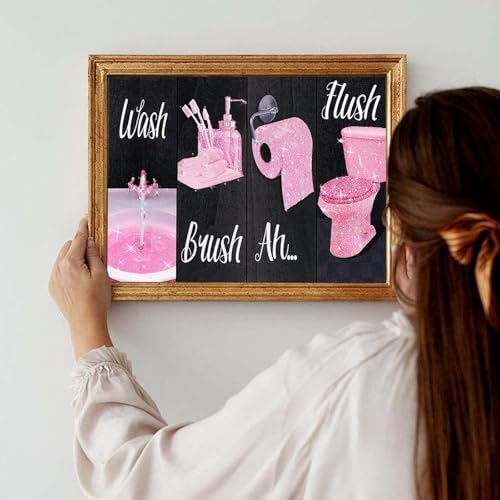 Pink Diamond Art Kits for Adults, Bathroom Diamond Painting for Beginner