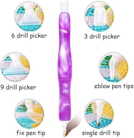RaySoar Diamond Painting Art Drilling Dot Pen with Tips Nibs Placers Tool Accessories for Adults, Gem Rhinestone Picker Stylus New Purple