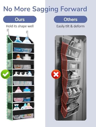 ULG 1 Pack Over The Door Organizer – 5 Shelf Door Organizer Hanging & 10 Side Pockets, Reinforced 44LB Capacity Hanging Organizer, Behind The Door Storage for Bedroom, Nursery, Pantry (Black)