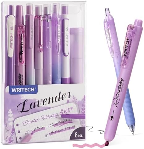 WRITECH Gel Pens Journaling Highlighters: Purple Pastel All-in-One Set 8ct