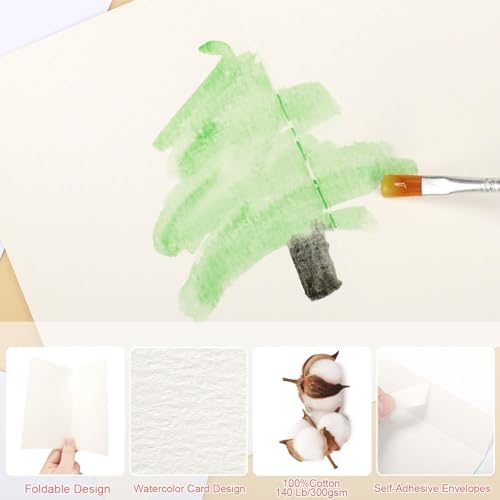 70 Sets Blank Watercolor Cards with Envelopes, 140lb/300GSM Cotton Watercolor Paper Cards, 4 x 6 in Foldable Watercolor Postcards with Envelopes for Greeting Cards Birthday Wedding Invitations