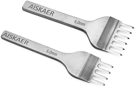 Aiskaer Leather Stitching Punch Set, Diamond Chisel Tools, 6mm White Steel 1/2/4/6 Prong for Leather Craft DIY
