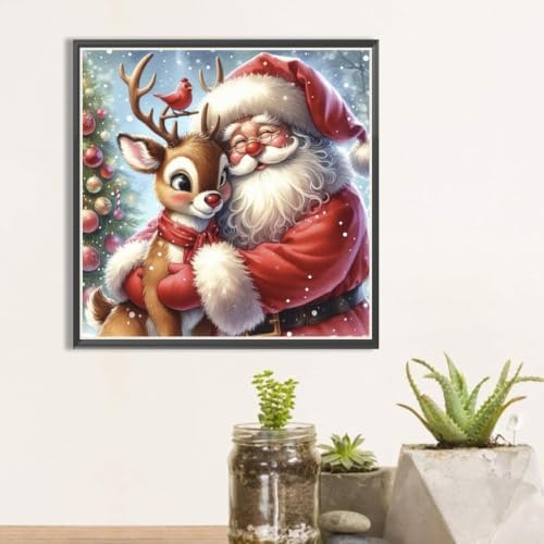 WCHUIMM Christmas Santa Claus Deer Diamond Painting Art Kit for Adults,Winter Diamond Art Painting for Beginners,Christmas Full Drill Round Gem Art Painting 12x12 Inch