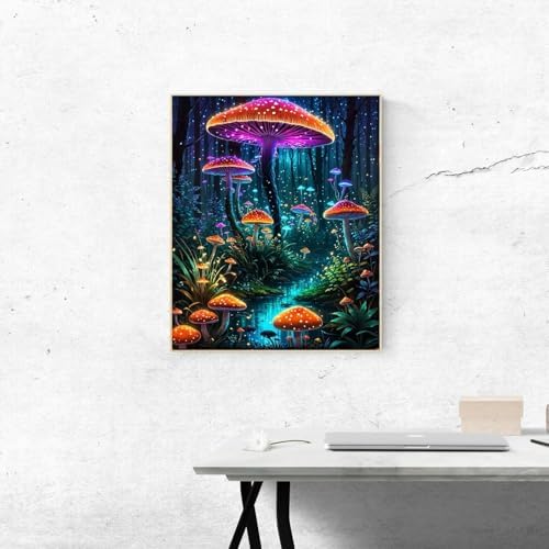 ldazao Framed Paint by Numbers Kit for Adults Beginner Mushroom Paint by Number Artist Kits On Canvas Mushrooms Forest DIY Oil Painting Kits for Gift Wall Decor 9.5x12 Inch