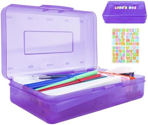 Purple Hard Pencil Case Plastic Clear Pencil Box Crayon Box Organizer 1 Pack Office Supplies Storage Container Organizer Boxes for Pens Crayon School Stylish Art Office Supplies Storage Medium