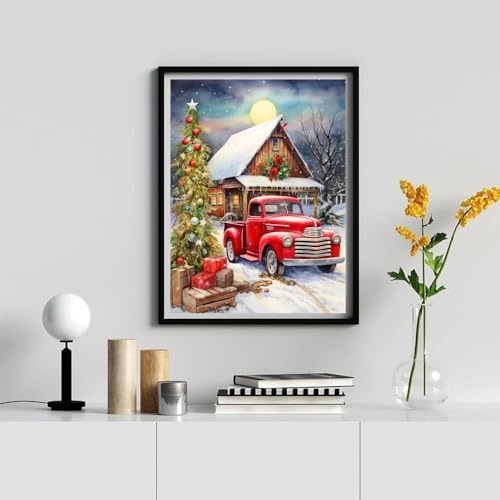 Christmas Diamond Art Kits for Adults Red Truck Diamond Painting 12x16 Inch