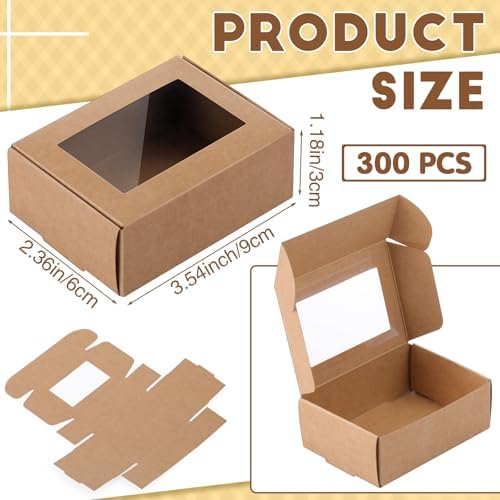 Zonon 300 Pcs Mini Kraft Soap Boxes with Window Homemade,Brown