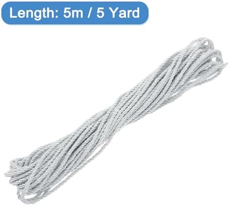 MECCANIXITY Twisted Cord Trim, 5 Yard 3mm 3-Ply Twine Braided Rope Shiny Thread String for Craft Gift Bag Curtain Christmas Decor, White - 5m