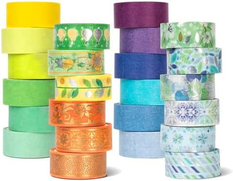 Colorful Washi Tape, 24 Rolls Aesthetic Decorative Foil Masking Tape Set with Gift Box, Decorative Tape for Bullet Journal, DIY Craft, Scrapbook Supplies