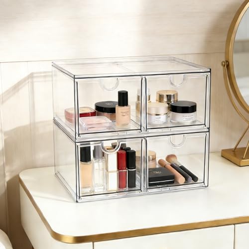Prsildan Acrylic Storage Drawers Clear Makeup Organizer with 4 Drawers