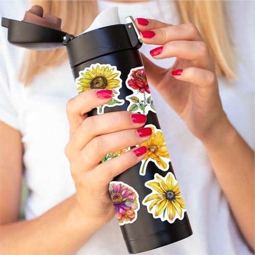 100 PCS Glitter Natural Flower Stickers for Scrapbooking, Verseyi Aesthetic Trendy Floral Stickers for Journaling Notebook DIY Cards Decoration, Vinyl Waterproof Garden Deco Sticker