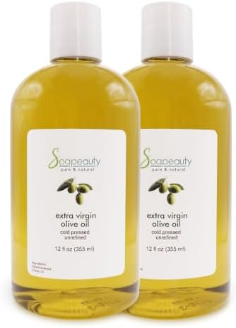 Soapeauty Extra Virgin Olive Oil, 100% Pure Cold Pressed Unrefined Carrier Oil for Skin, Hair, Massage & DIY Soap Making, 24 fl oz (2 x 12 fl oz)