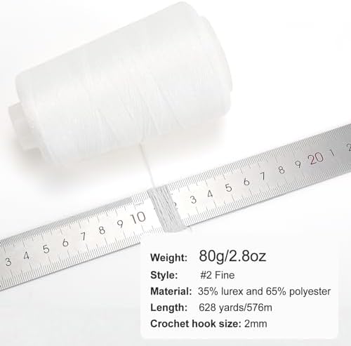 Metallic Crochet Thread, 80g Lurex Yarn for Charms(White)