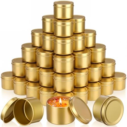 Suclain 100 Pack Candle Tins with Lids Empty Metal Containers,Gold