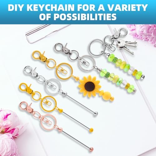 20 Pcs Beadable Keychains Bulk Kit – DIY Keychain Making Supplies with Metal Blanks for Crafts, Jewelry, Charms, Custom Projects – Blank Chain Bars for Beaded Keychain Design (Colourful)