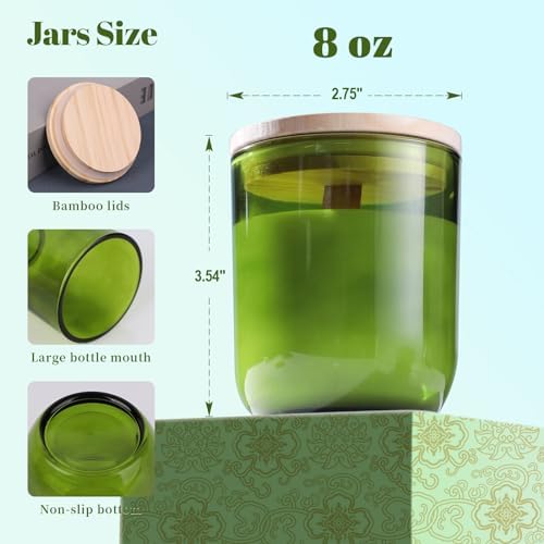 LETINE 12PCS Premium 8oz Green Glass Candle Jars with Lids - Bulk Empty Vessels for Candles, Eco-Friendly Candle Containers for Wedding Gifts & Candle Making Supplies, Ideal for Business Owners