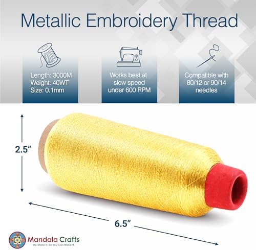 Mandala Crafts Metallic Goldenrod Embroidery Floss for Sewing, 3281 Yard Spool